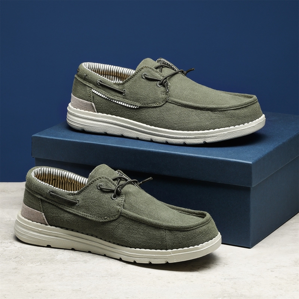 Minimalist Men's Slip On  Canvas Loafers - OLIVE GREEN - 8